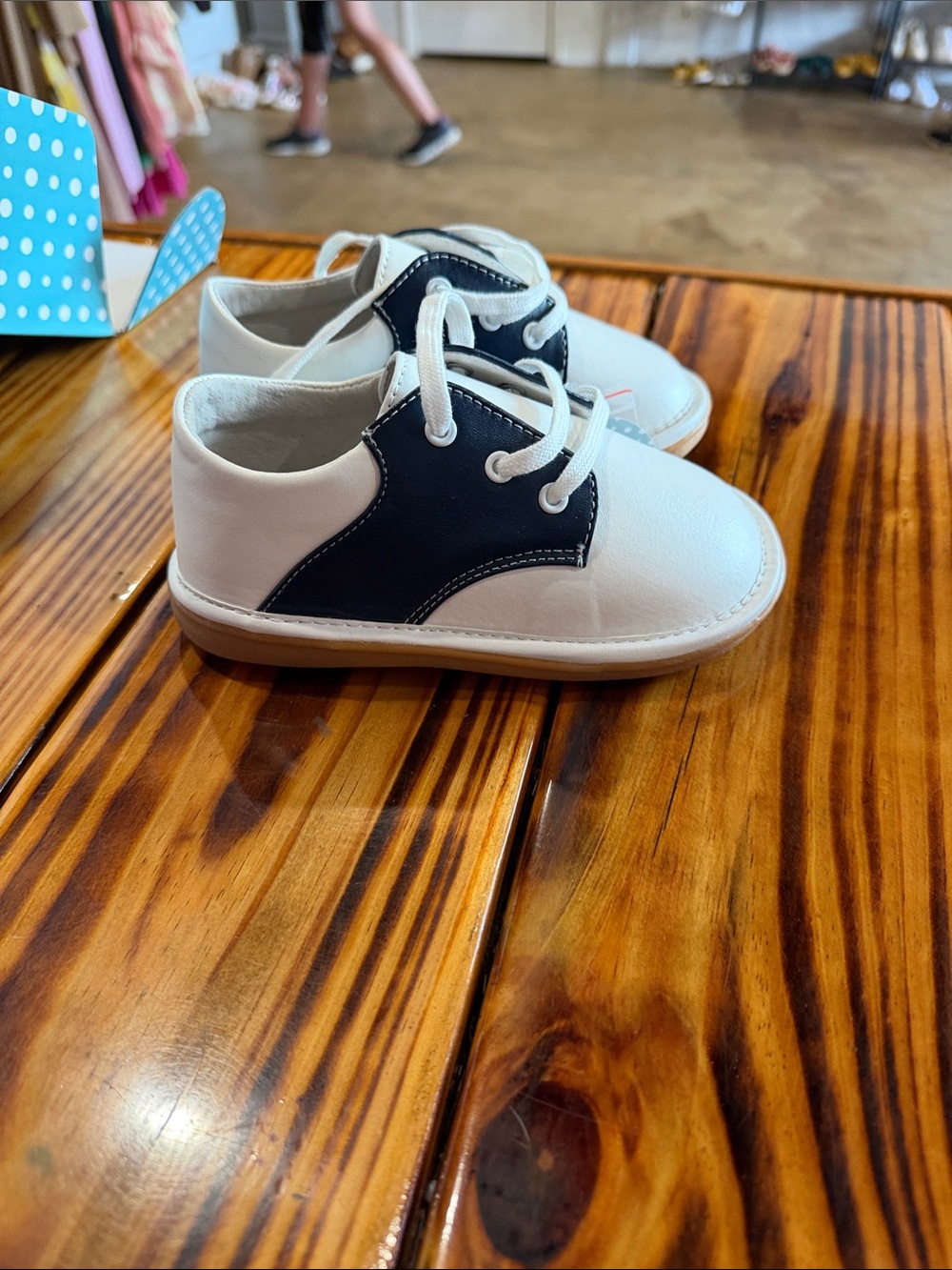 White and Navy Kids Lace-Up Sneakers